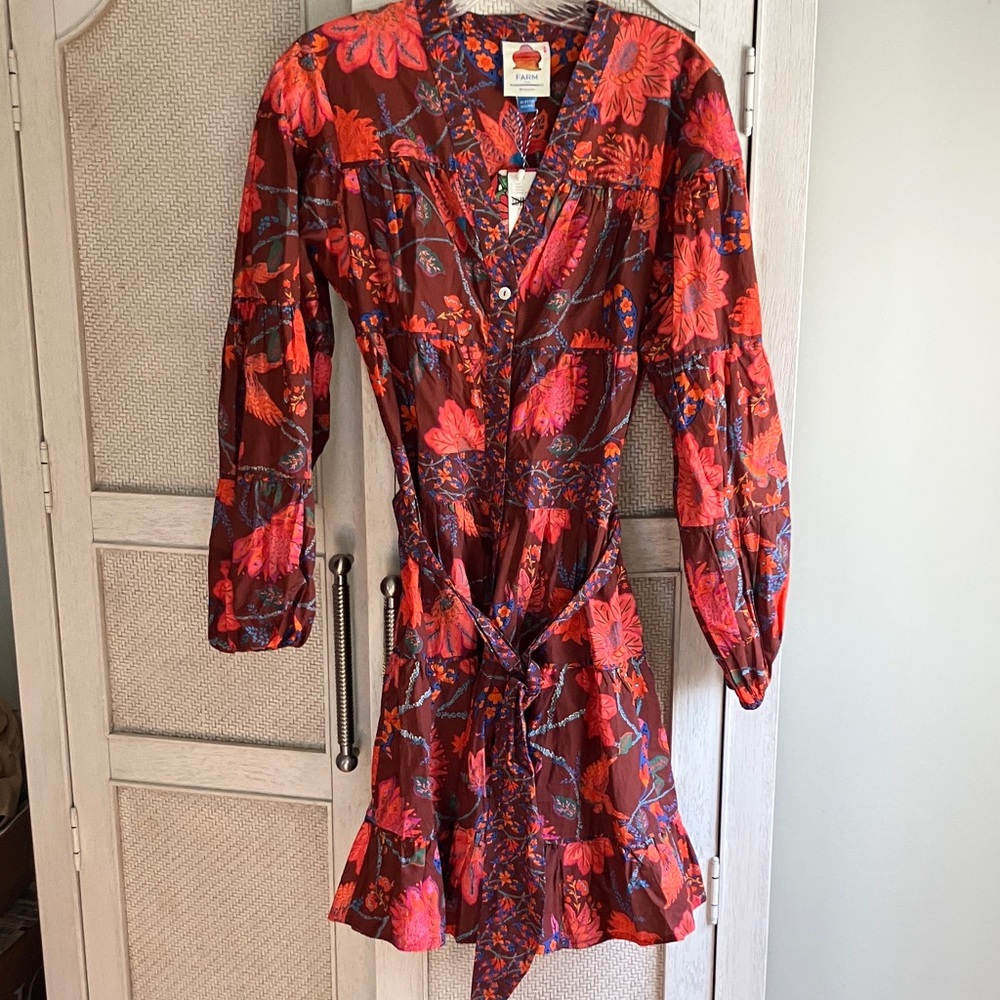 Farm Rio Belted Dress Medium Petite Anthropologie NWT